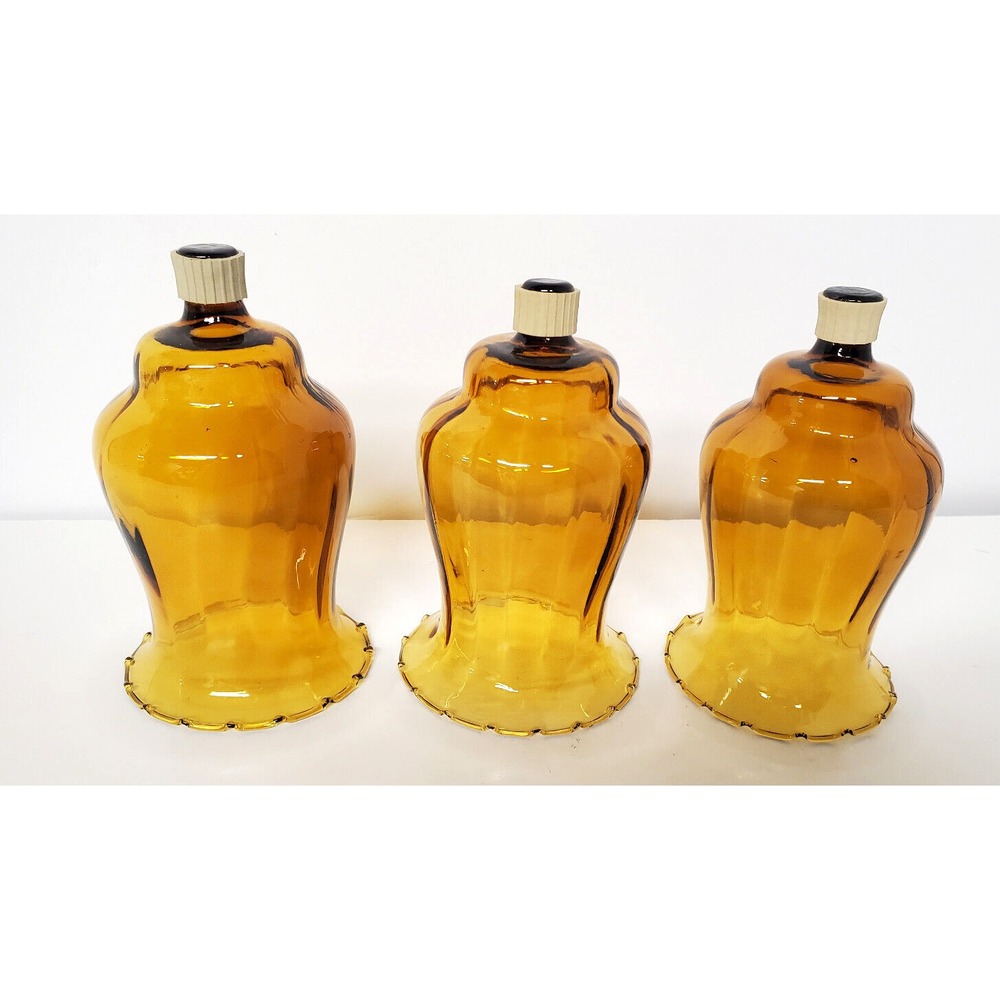 3 Vintage Votive Cups Amber Optic Glass Peg Candles Home Interiors New Grippers